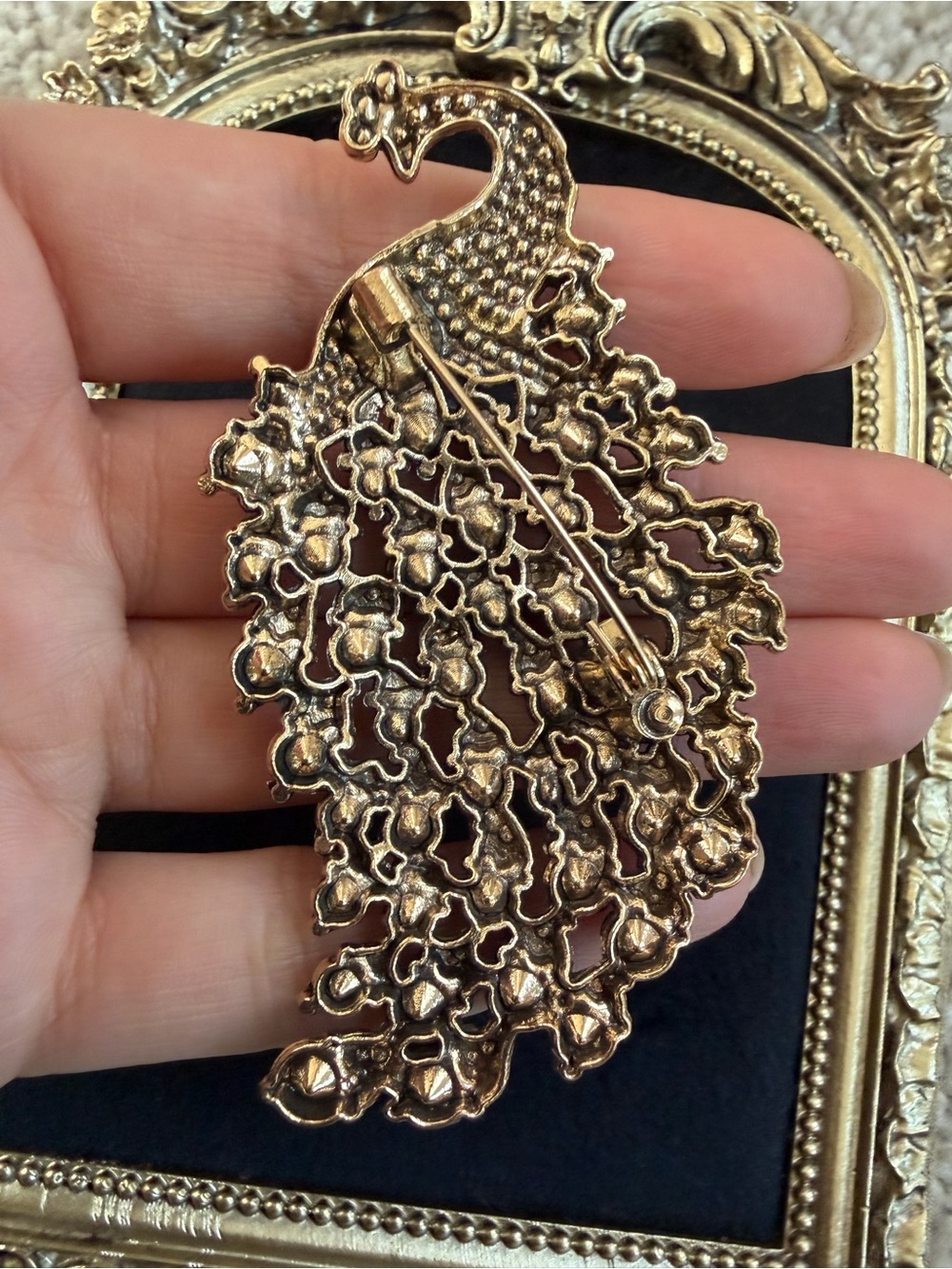Peacock Rhinestone Brooch – Green & Turquoise Crystal Gold-Tone Pin - Picture 4 of 4